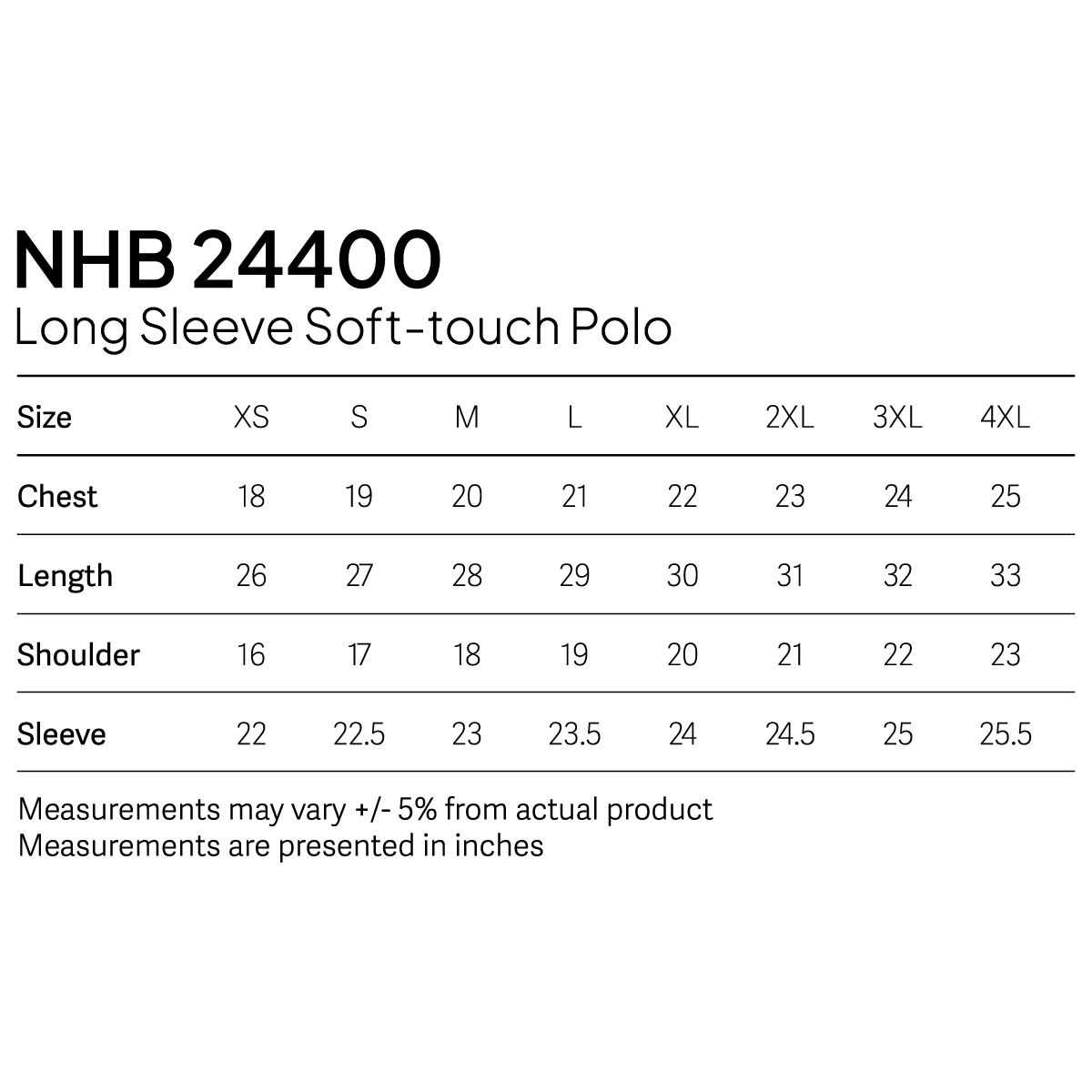 nhb24400 sizechart nhb24400 sizechart