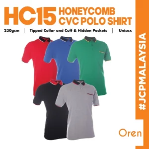Products oren sport hc15 unisex cvc honeycomb tipped collar & cuff polo t shirt