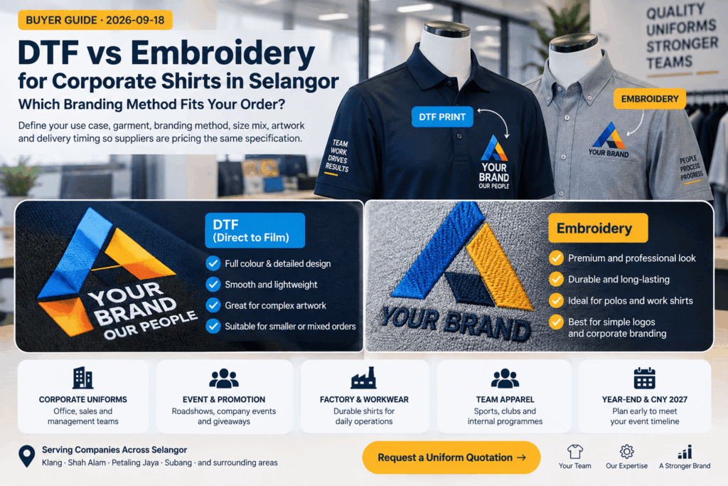 DTF vs Embroidery for Corporate Shirts in Selangor: Which Branding Method Fits Your Order? Corporate buyers planning dtf vs embroidery for corporate shirts in selangor: which branding method fits your order?